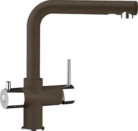 Baterie bucatarie Schock Wellus Cristadur Bronze, 3 cai, aspect granit, cartus ceramic, maro bronz