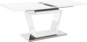 Masă dining, pliabilă, alb luciu extra ridicat / oţel, 160-220x90 cm, PERAK