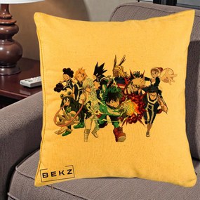 Perna Personalizata My Hero Academia Clasa 1-A Complet, 40x40 cm, Galben, Husa Detasabila, Perna Inclusa, BEKZ®