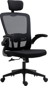 Vinsetto Scaun de Birou din Plasă Scaun de Birou Rotativ cu Înălțime Reglabilă Brațe Rabatabile Suport de Cap Reglabil 65x64x114-122 cm Negru | Aosom Romania