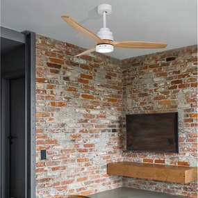 Ventilator de tavan cu telecomanda si iluminat NATURE alb/ stejar