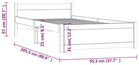 Cadru de pat, negru, 90x200 cm, lemn masiv Negru, 90 x 200 cm