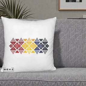 Perna Personalizata Motiv Tricolor Romanesc Broderie, 40x40 cm, Alb Pufos, Husa Detasabila, Perna Inclusa, BEKZ®