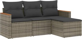 vidaXL Set canapea de grădină cu perne, 4 piese, gri, poliratan