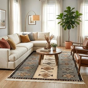 Covor camera antiderapant, 120x180 cm, gri-bej, Model Etnic