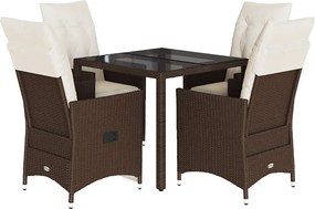 vidaXL Set mobilier de grădină, 5 piese, cu perne, maro, poliratan