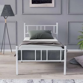 Pat metalic pentru o persoană PIRON, 90 x 200 cm, alb, sarcină maximă 120 kg