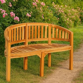 Bancă de grădină din lemn de tec – 2 locuri, șezut arcuit,