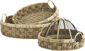 Set 3 tăvi rotunde din iarbă de mare și zambilă de apă, D38–57 cm, „Nassa"
