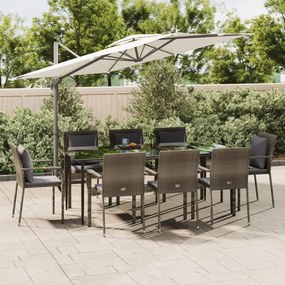 vidaXL Set mobilier de grădină cu perne, 9 piese, negru/gri, poliratan