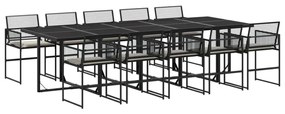 3295011 vidaXL Set mobilier de exterior cu perne, 11 piese, negru, poliratan