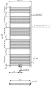 Novaservis - Radiator de baie tip scară 836W/230V 160x60 cm negru, drept