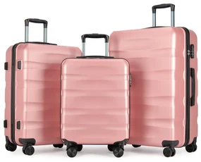 Set de 3 valiză BONTOUR „Wave”, valiză cu roți duble cu blocare TSA, Rose Gold