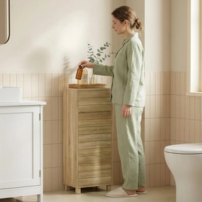 HOMCOM Dulap Slim pentru Baie cu Ușă cu Șipci, 3 Rafturi, Finisaj Natural | Aosom Romania