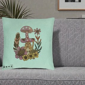 Perna Decorativa Ciuperca Pisica Boho, 40x40 cm, Verde Menta, Husa Detasabila, Perna Inclusa, BEKZ®