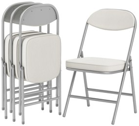 HOMCOM Set de 4 scaune pliante căptușite, Scaune pliante cu material catifea, spătar, cadru metalic, crem | Aosom Romania