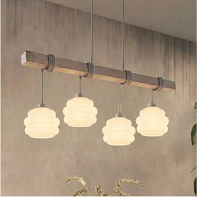 Brilagi - Lustră suspendată pe cablu WOOD GLASS 4xE27/60W/230V pin/gri/alb