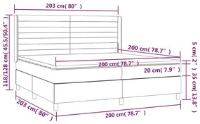 Pat cu arcuri, saltea si LED, gri inchis, 200x200 cm, catifea Morke gra, 200 x 200 cm, Benzi orizontale