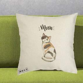 Perna Personalizata Pisica Meow Acuarela, 40x40 cm, Ecru, Husa Detasabila, Perna Inclusa, BEKZ®