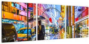 Tablou - Oraș în lumina neoanelor (cu ceas) (90x30 cm)