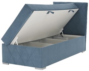 Pat boxspring, pat de o persoană, albastru, 90x200, dreapta, PAXTON