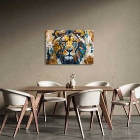 Tablou pe sticlă - pictură în ulei abstractă cu leu (70x50 cm)