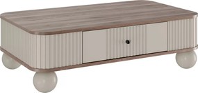 Măsuță de cafea Vesper 103x60 cm cu sertar - kasmir / nuc / mânere negre / picioare sferice