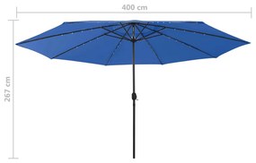 Umbrela de soare exterior, LED-uri  stalp metal, azuriu 400 cm azure blue