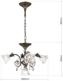 Candelabru cristal design lux LA BOHEME D-60cm 5L old patina