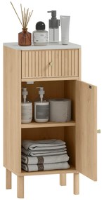 HOMCOM Mobilier de baie, corp de depozitare cu blat cu efect marmură și ușă canelată, sertar 36 x 30 x 80 cm, stejar | Aosom Romania
