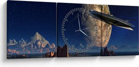 Tablou - Vizita extraterestrului (cu ceas) (90x30 cm)