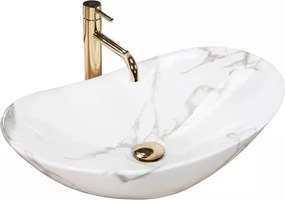 Lavoar pe blat Rea Royal oval finisaj marmura alb lucios 60 cm