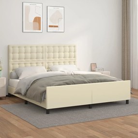 Cadru de pat cu tablie, crem, 180x200 cm, piele ecologica Crem, 180 x 200 cm, Nasturi de tapiterie