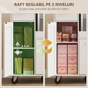 HOMCOM Dulap pentru cuptorul cu microunde din lemn, cu sertar, 2 dulapuri, raft deschis și blat ajustabil, 80x40x88.7 cm, alb | Aosom Romania