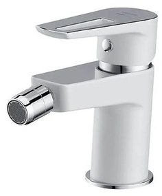 Baterie bideu din alama sanitara, cu ventil, alb crom lucios, pipa fixa 11 cm, Cersanit Mille Alb/Crom