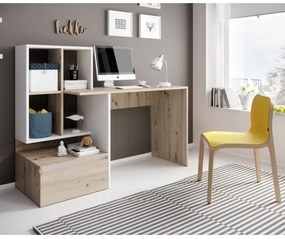 Birou MARLO cu poliță, stejar artisan/alb