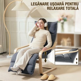 HOMCOM Fotoliu Ergonomic Lemn și Catifea Suport pentru Picioare Reglabil Gri Închis | Aosom Romania