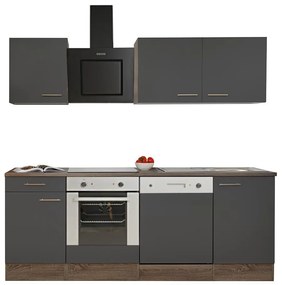 Mobilă de bucătărie Yorki 220, corp din stejar Yorki, față antracit satinat cu element inferior al cuptorului
