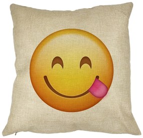 Perna Decorativa Patrata Emoji cu Limba, 40x40 cm, Husa Detasabila, Burduf