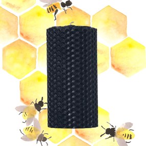 Lumanare Marturie din Ceara de Albine naturala tip fagure colorat - Negru Negru, 5 cm, 4,5 cm