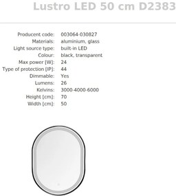 Oglinda baie cu iluminat LED IP44 Mirror LED 50x70cm