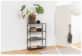 Bibliotecă neagră/în culoare naturală cu aspect de lemn de stejar 77x114 cm Seaford – Actona