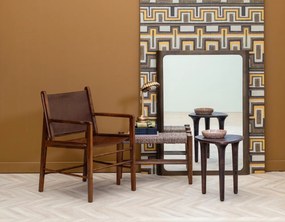 Scaun de dining din piele maro, cu structură din lemn de acacia, finisaj natural lucios, 90×60×66 cm, „Arius"