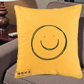 Perna Decorativa Smile Desen Minimalist, 40x40 cm, Galben, Husa Detasabila, Perna Inclusa, BEKZ®