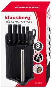 Set cuțite Klausberg KB 7977, 8 piese, Oțel inoxidabil, Suport, Suport hârtie de bucătărie, Negru
