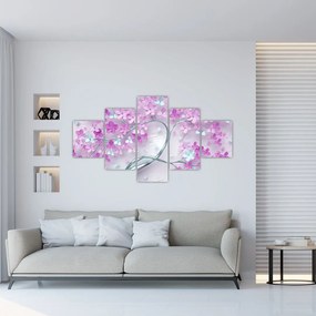 Tablouri cu flori pe trunchi argintiu - abstract (125x70 cm), în 40 de alte dimensiuni noi