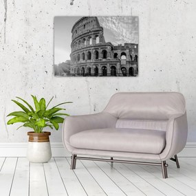 Tablou pe sticlă - Colosseum din Roma, alb-negru (70x50 cm)