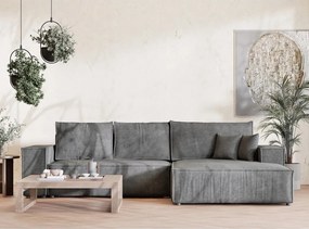 Colțar gri extensibil/cu spațiu de depozitare cu tapițerie din chenille (cu colț pe partea dreaptă/cu șezlong) Maze – Maison de Rêve