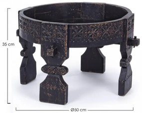 Masuta de cafea neagra antichizat din lemn de Mango, ∅ 50 cm, Yasir Bizzotto