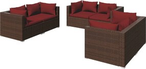 vidaXL Set mobilier de grădină cu perne, 6 piese, maro, poliratan